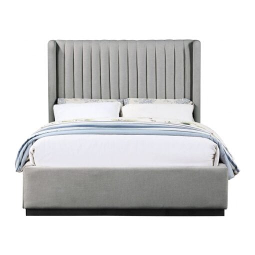 Logan Linen Textured Fabric Full Bed In Grey