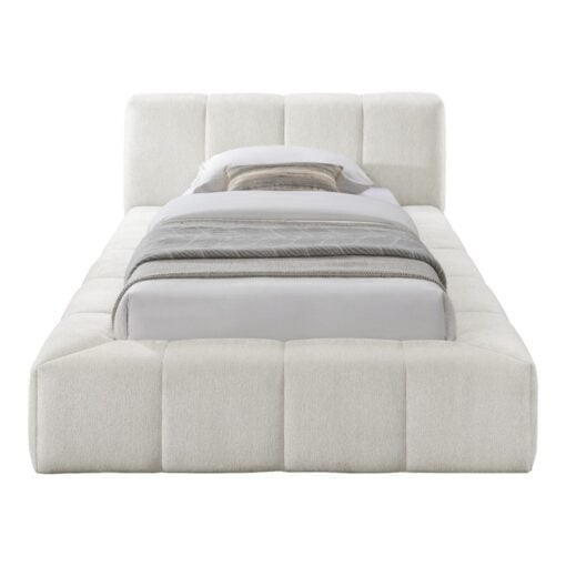 Carlin Chenille Fabric Upholstered Twin Bed In Cream