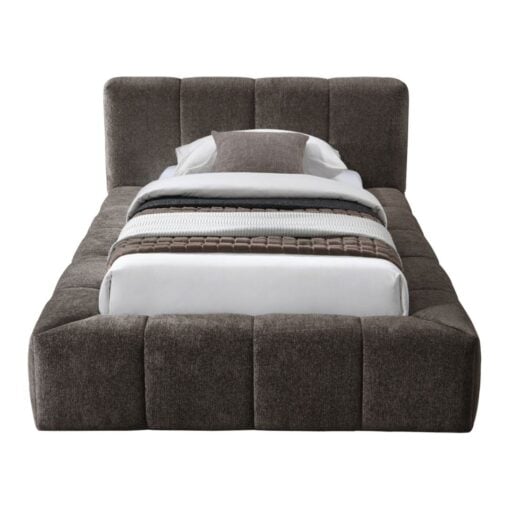 Carlin Chenille Fabric Upholstered Twin Bed In Brown