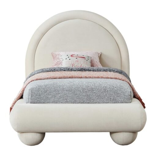 Madrid Velvet Upholstered Twin Bed In Cream