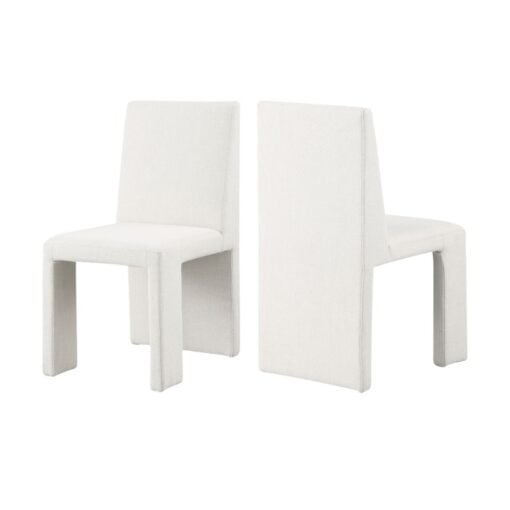 Benson Linen Textured Fabric Dining Chair In Cream