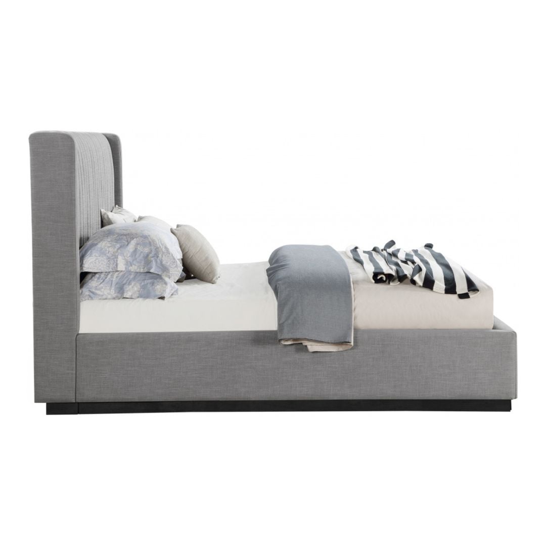 Logan Linen Textured Fabric King Bed In Grey - Image 3