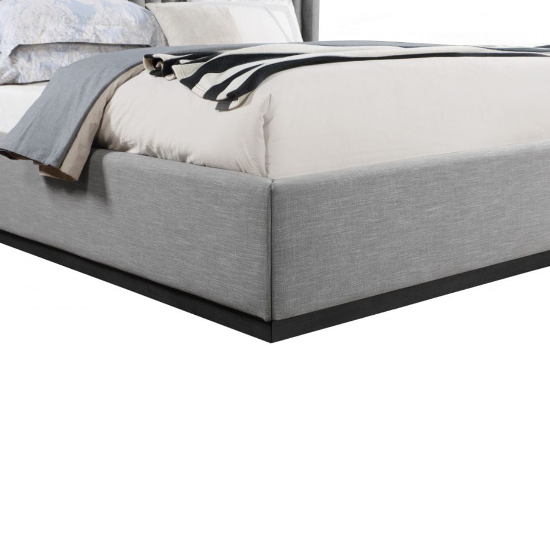 Logan Linen Textured Fabric King Bed In Grey - Image 5