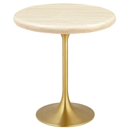 Lippa 20" Round Artificial TravertineSide Table In Gold Travertine