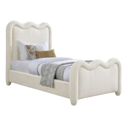Gavin Chenille Fabric Upholstered Twin Bed In Cream - Image 2