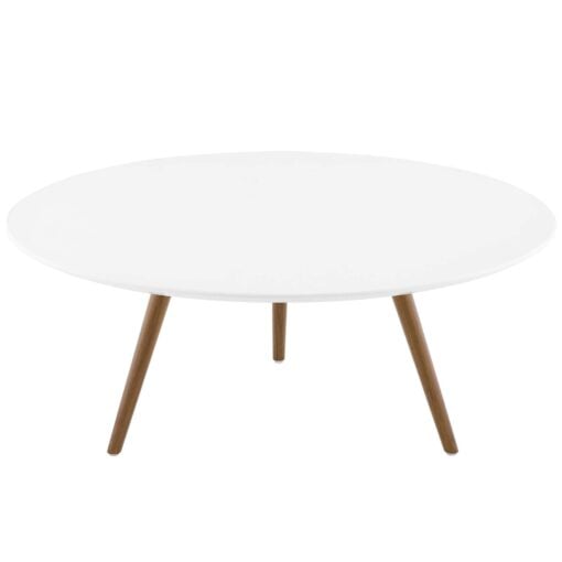 Lippa 36" Round Wood Top Coffee Table with Tripod Base In Walnut White