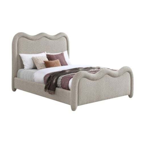 Gavin Chenille Fabric Upholstered Queen Bed In Beige - Image 2