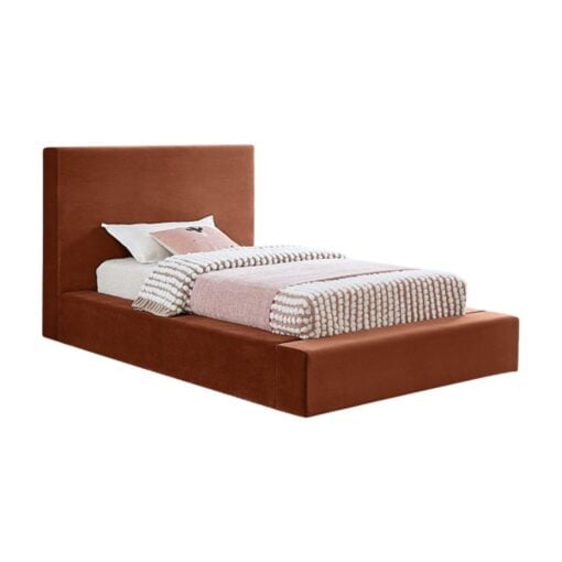 Dorian Velvet Upholstered Twin Bed In Cognac - Image 2