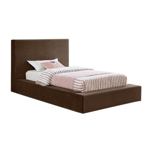 Dorian Velvet Upholstered Twin Bed In Brown - Image 2