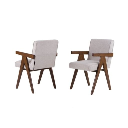 Modrest Joseline - Modern Beige Fabric + Walnut Dining Chair - Set of 2