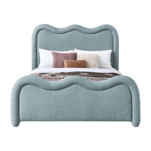 Gavin Chenille Fabric Upholstered King Bed In Blue