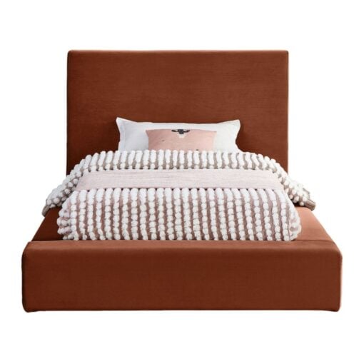 Dorian Velvet Upholstered Twin Bed In Cognac