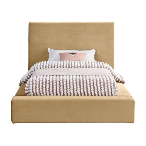 Dorian Velvet Upholstered Twin Bed In Camel
