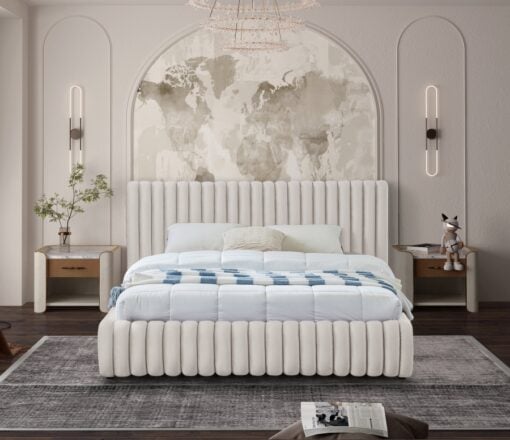 Nico Velvet Full Bed In Cream - Image 8