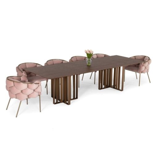 Modrest Livia - Modern Wenge & Gold Stainless Steel Dining Table - Image 4