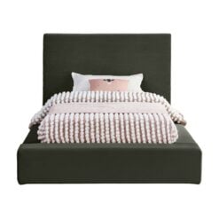 Dorian Velvet Upholstered Twin Bed In Green