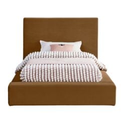 Dorian Velvet Upholstered Twin Bed In Saddle