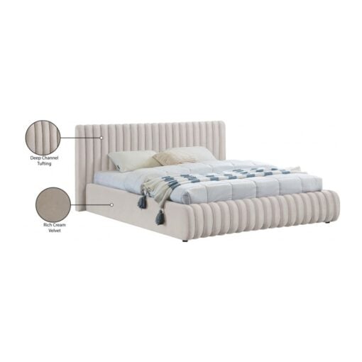 Nico Velvet Queen Bed In Cream - Image 6