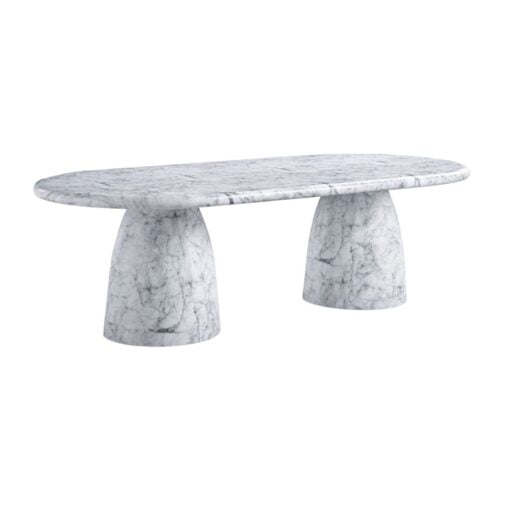 Cosenza 96" Marble Finish Indoor/Outdoor Concrete Dining Table In White - Image 2