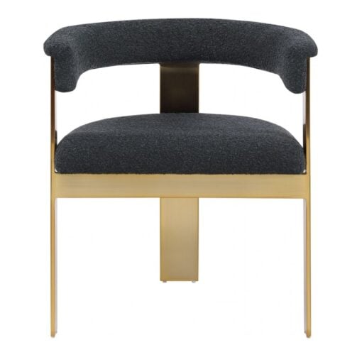 Romeo Boucle Fabric Upholstered Dining Chair In Black - Image 2