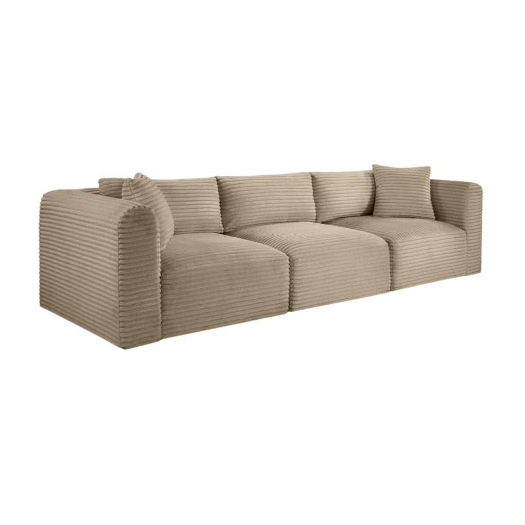 Shaggy 109" Corduroy Performance Fabric Upholstered Modular Sofa In Taupe - Image 3