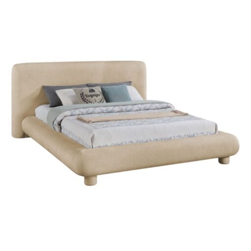 Blair Chenille Fabric Upholstered King Bed In Beige - Image 2