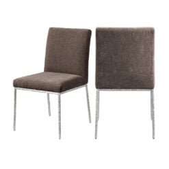 Reeves Chenille Fabric Upholstered Dining Side Chair In Brown Silver