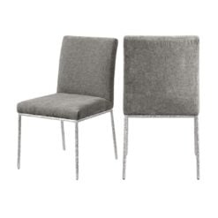 Reeves Chenille Fabric Upholstered Dining Side Chair In Grey Silver