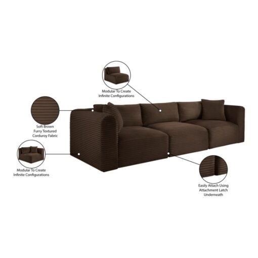 Shaggy 109" Corduroy Performance Fabric Upholstered Modular Sofa In Brown - Image 10