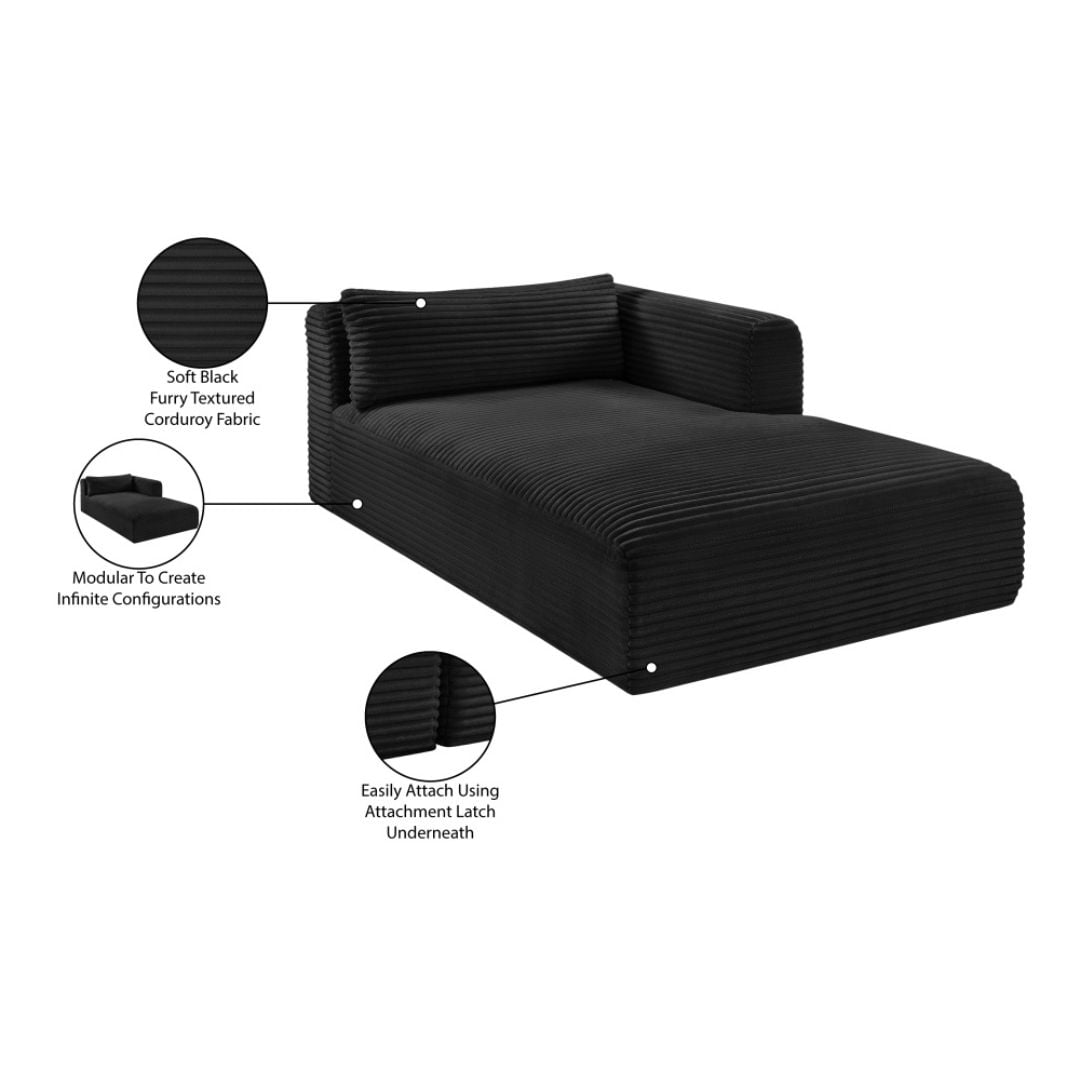 Shaggy Corduroy Performance Fabric Upholstered Chaise In Black - Image 10