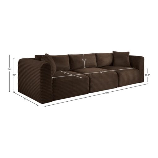 Shaggy 109" Corduroy Performance Fabric Upholstered Modular Sofa In Brown - Image 11