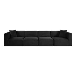 Shaggy 140" Corduroy Performance Fabric Upholstered Modular Sofa In Black
