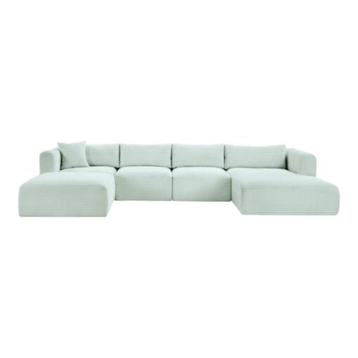 Shaggy 145" Corduroy Performance Fabric Upholstered Modular Sectional In Mint