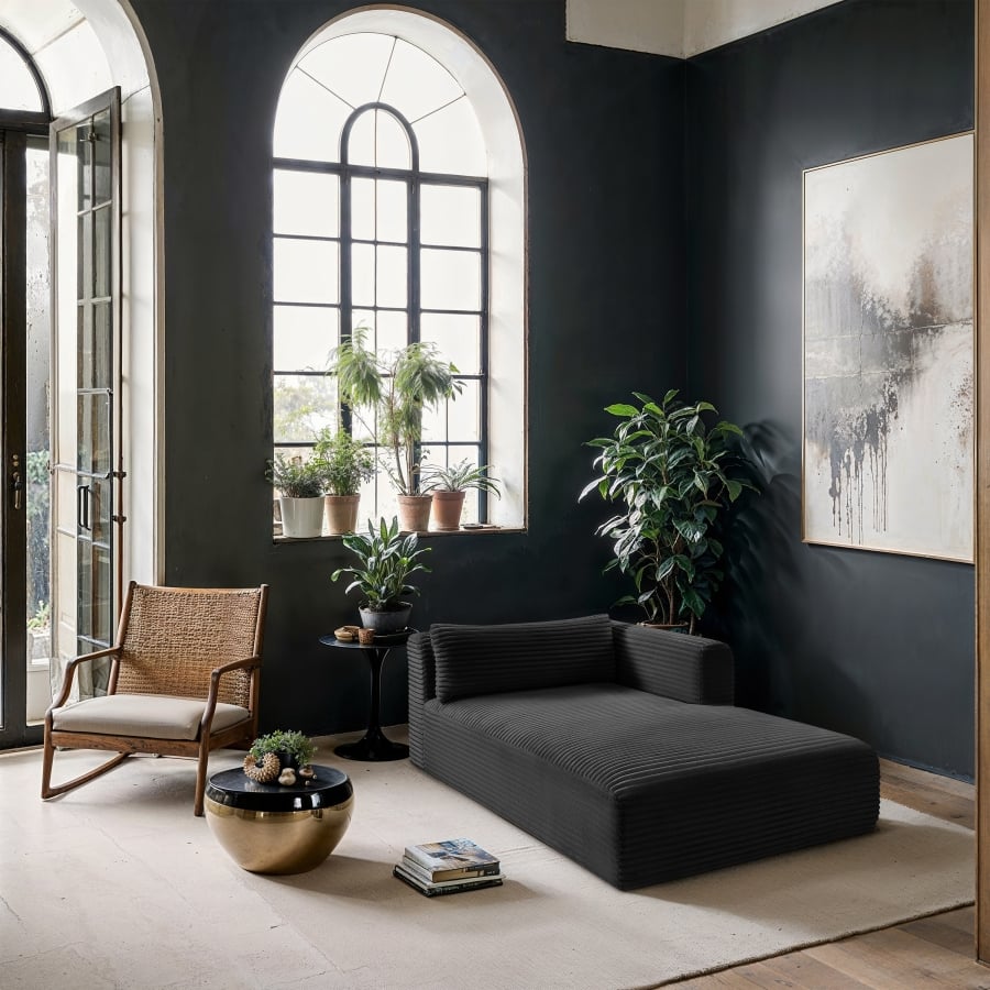 Shaggy Corduroy Performance Fabric Upholstered Chaise In Black - Image 12
