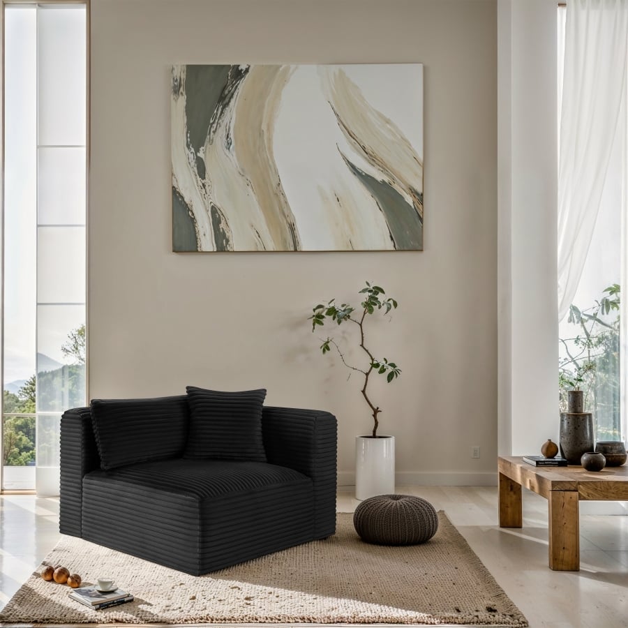 Shaggy Corduroy Performance Fabric Upholstered Accent Chair In Black - Image 9