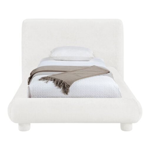 Blair Chenille Fabric Upholstered Twin Bed In Cream