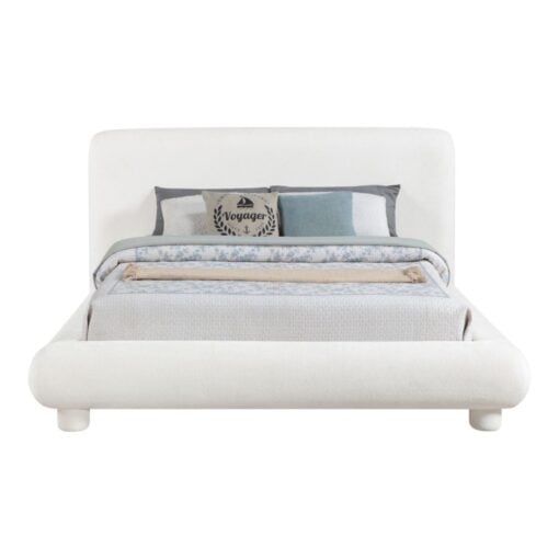 Blair Chenille Fabric Upholstered Queen Bed In Cream