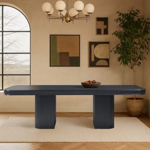 Mohari 112" Solid Wood And Oak Veneer Dining Table In Black - Image 15