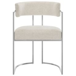 Huron Curved Back Fabric and Metal Dining Accent Chair In Silver Cream