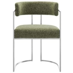 Huron Curved Back Fabric and Metal Dining Accent Chair In Silver Leaf