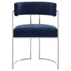 Huron Curved Back Fabric and Metal Dining Accent Chair In Silver Navy