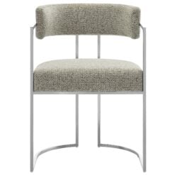 Huron Curved Back Fabric and Metal Dining Accent Chair In Silver Wheat