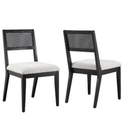 Nimba Faux Rattan Fabric Dining Chairs Set of 2 In Heathered Weave Light Gray