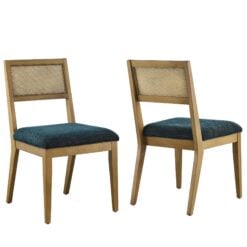 Nimba Faux Rattan Fabric Dining Chairs Set of 2 In Heathered Weave Azure