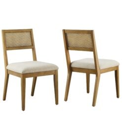 Nimba Faux Rattan Fabric Dining Chairs Set of 2 In Heathered Weave Ivory