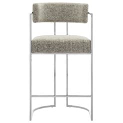 Huron Curved Back Fabric and Metal Counter Stool In Silver Wheat