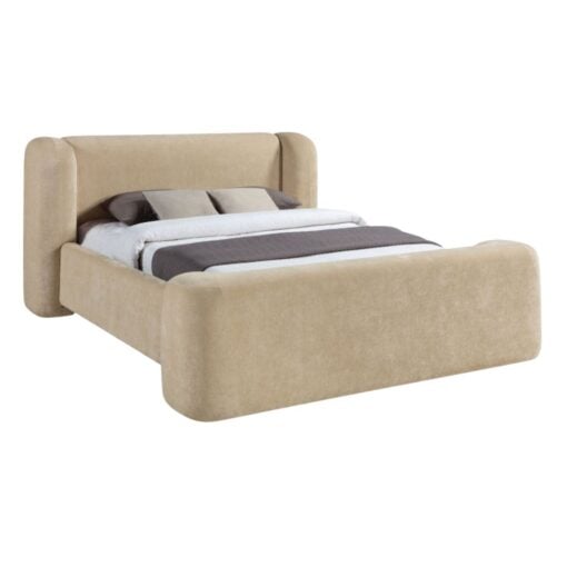 Modena Chenille Fabric Upholstered Queen Bed In Beige - Image 2