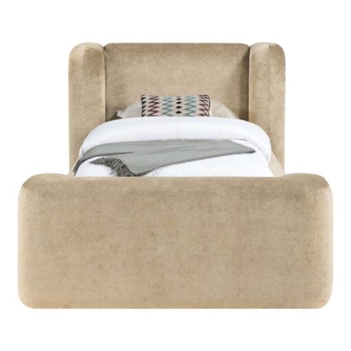 Modena Chenille Fabric Upholstered Twin Bed In Beige
