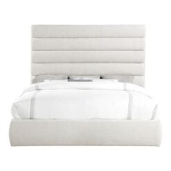 Adam Linen Textured Fabric Upholstered King Bed In Cream