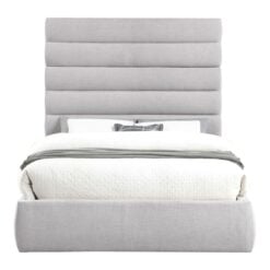 Adam Linen Textured Fabric Upholstered Queen Bed In Grey